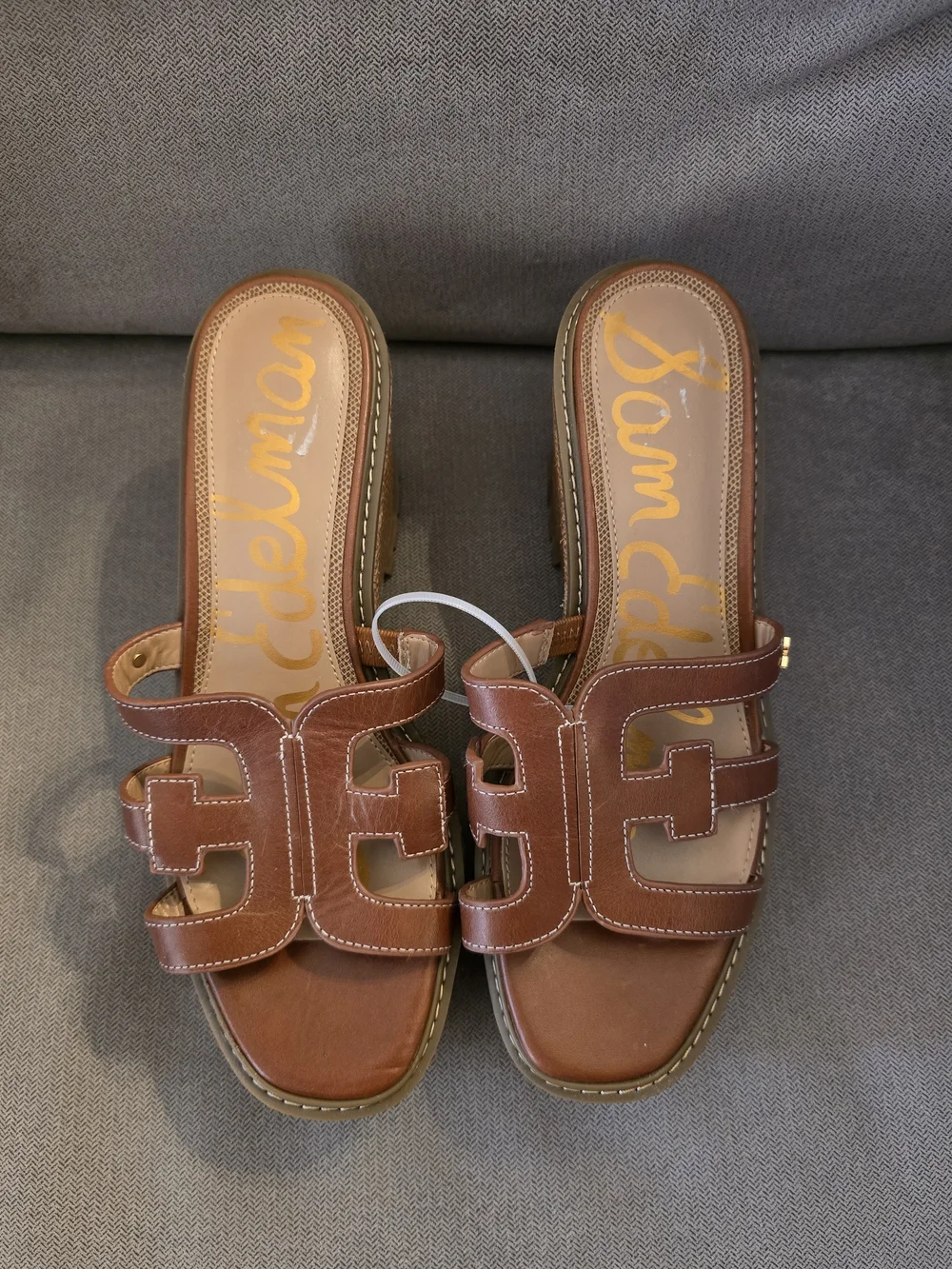 NWOB Sam Edelman Brown Leather Woven Platform Slide Sandals - 10